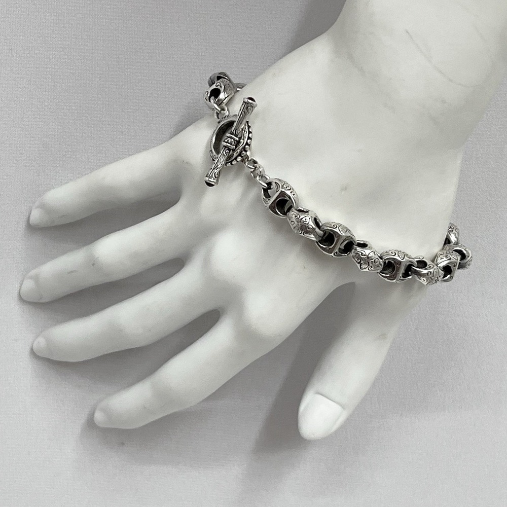 Unisex Sterling Link Bracelet Toggle Closure 2‎ Amethyst Cabs 49 Grams 8 5/8"